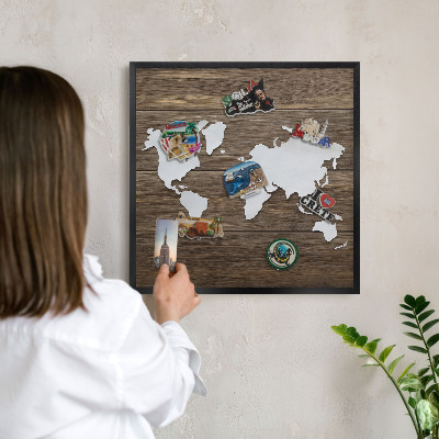 Lavagna magnetica in metallo decorata di colore nero Mappa in legno