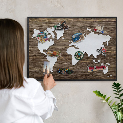 Lavagna magnetica in metallo decorata di colore nero Mappa in legno