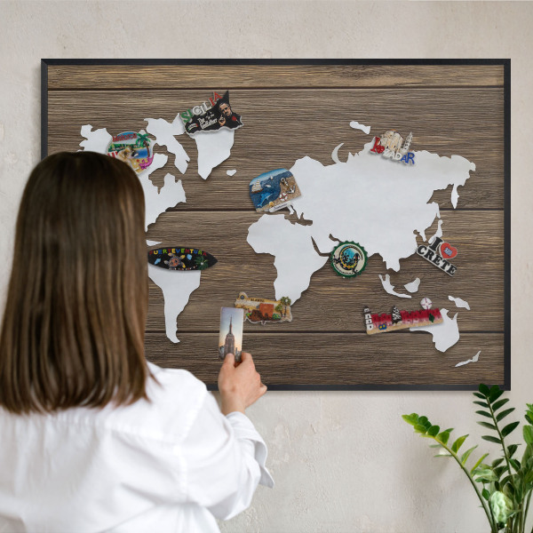 Lavagna magnetica in metallo decorata di colore nero Mappa in legno