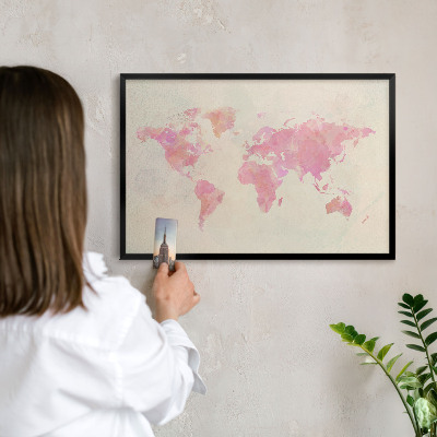 Lavagna magnetica in metallo decorata di colore nero Mappa del mondo