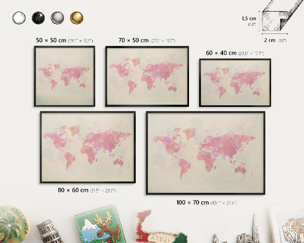 Lavagna magnetica in metallo decorata di colore nero Mappa del mondo