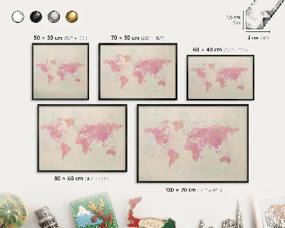 Lavagna magnetica in metallo decorata di colore nero Mappa del mondo