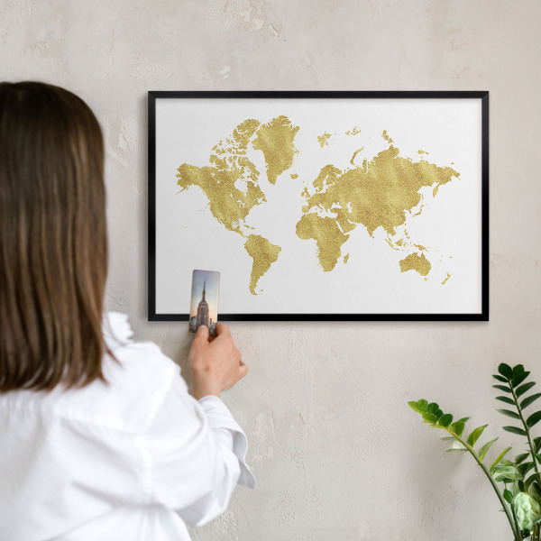 Lavagna magnetica per collezioni di calamite con cornice nera Mappa del mondo