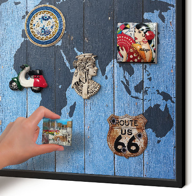 Lavagna magnetica in metallo decorata di colore nero Mappa del mondo