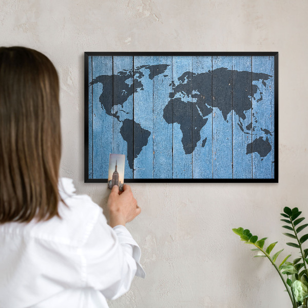 Lavagna magnetica in metallo decorata di colore nero Mappa del mondo