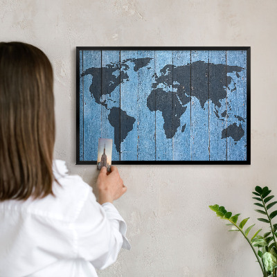 Lavagna magnetica in metallo decorata di colore nero Mappa del mondo