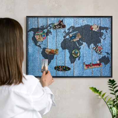 Lavagna magnetica in metallo decorata di colore nero Mappa del mondo