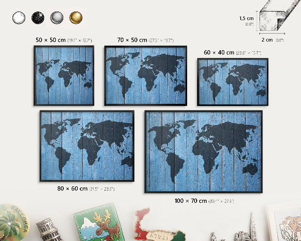 Lavagna magnetica in metallo decorata di colore nero Mappa del mondo