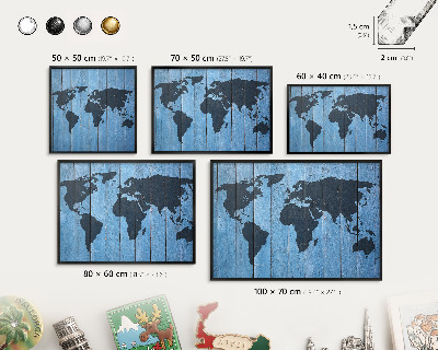 Lavagna magnetica in metallo decorata di colore nero Mappa del mondo