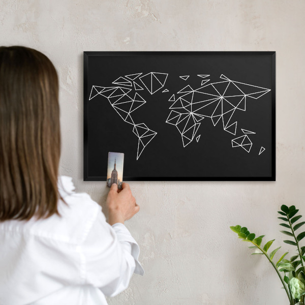 Lavagna magnetica in metallo decorata di colore nero Mappa del mondo