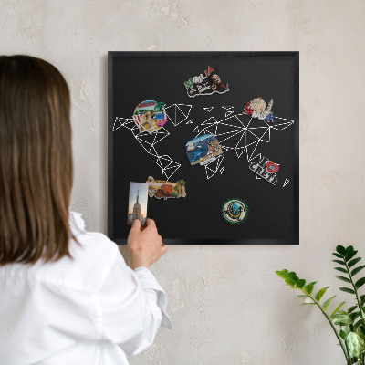 Lavagna magnetica in metallo decorata di colore nero Mappa del mondo
