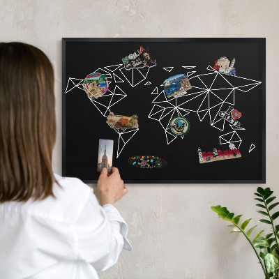 Lavagna magnetica in metallo decorata di colore nero Mappa del mondo