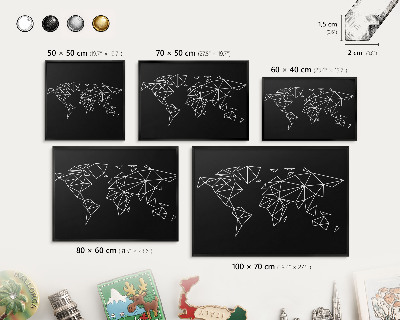 Lavagna magnetica in metallo decorata di colore nero Mappa del mondo