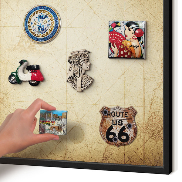 Lavagna magnetica in metallo decorata di colore nero Mappa antica
