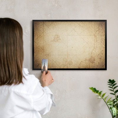 Lavagna magnetica in metallo decorata di colore nero Mappa antica
