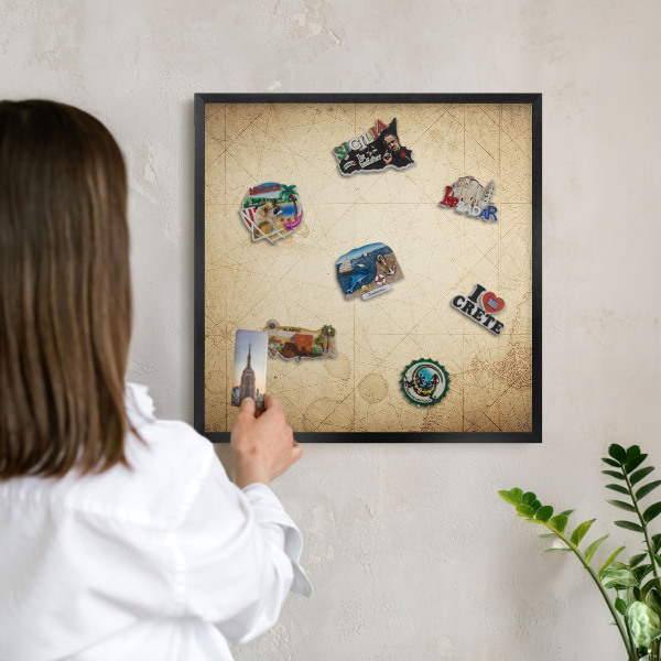 Lavagna magnetica in metallo decorata di colore nero Mappa antica