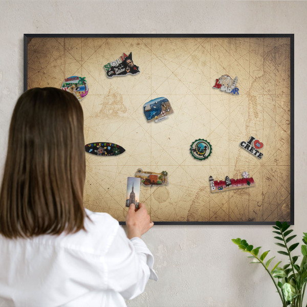 Lavagna magnetica in metallo decorata di colore nero Mappa antica