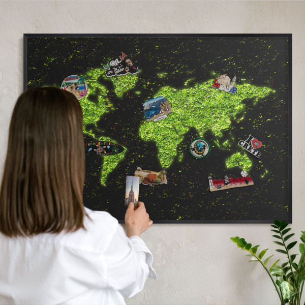 Lavagna magnetica in metallo decorata di colore nero Mappa verde