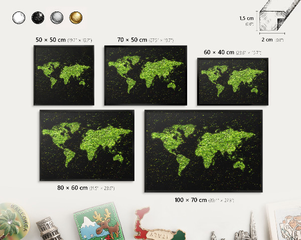 Lavagna magnetica in metallo decorata di colore nero Mappa verde