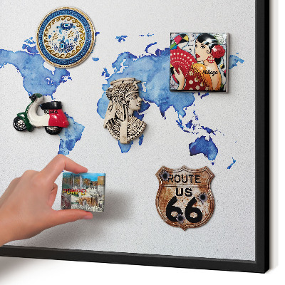 Lavagna magnetica in metallo decorata di colore nero Mappa ad acquerello