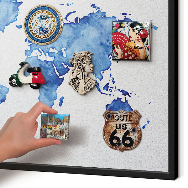 Lavagna magnetica in metallo decorata di colore nero Mappa ad acquerello