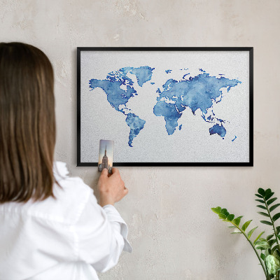 Lavagna magnetica in metallo decorata di colore nero Mappa ad acquerello