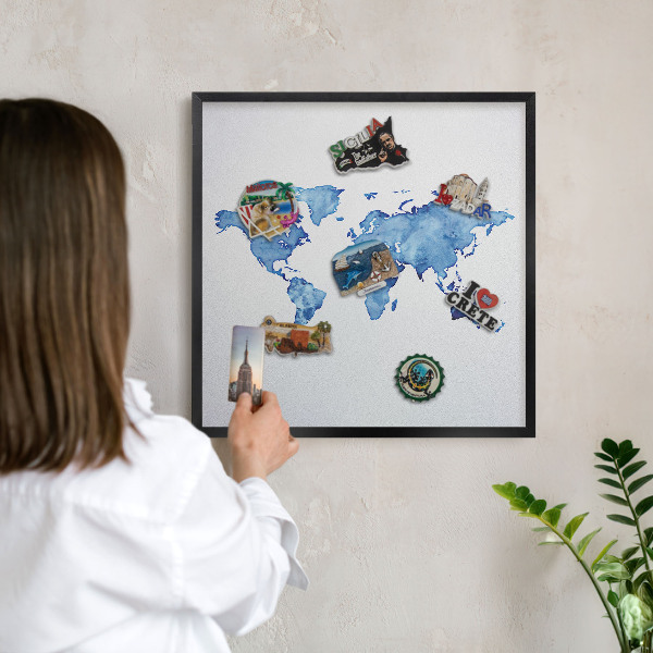 Lavagna magnetica in metallo decorata di colore nero Mappa ad acquerello