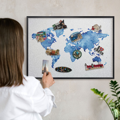 Lavagna magnetica in metallo decorata di colore nero Mappa ad acquerello