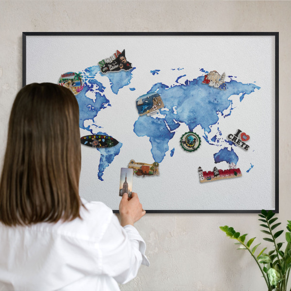 Lavagna magnetica in metallo decorata di colore nero Mappa ad acquerello
