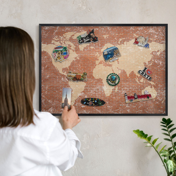 Lavagna magnetica per collezioni di calamite con cornice nera Mappa dei mattoni