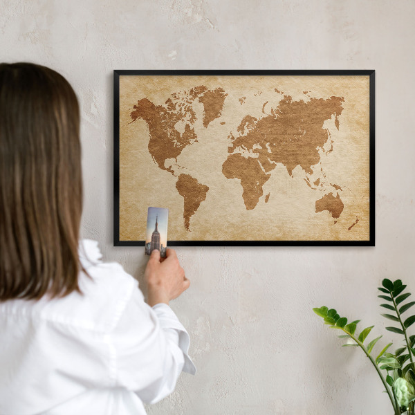 Lavagna magnetica per collezioni di calamite con cornice nera Mappa d'epoca