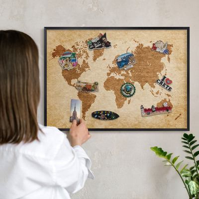 Lavagna magnetica per collezioni di calamite con cornice nera Mappa d'epoca
