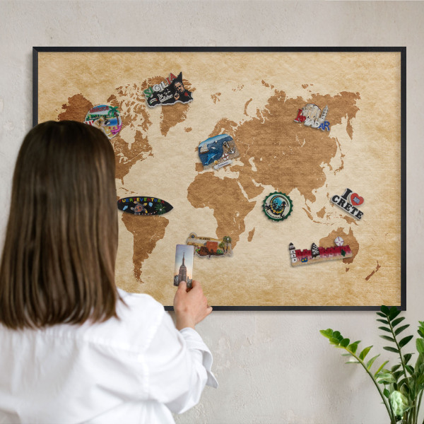 Lavagna magnetica per collezioni di calamite con cornice nera Mappa d'epoca