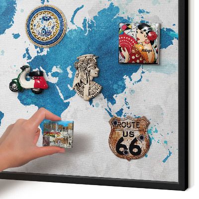 Lavagna magnetica in metallo decorata di colore nero Mappa ad acquerello