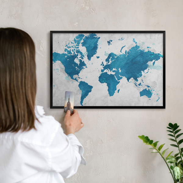 Lavagna magnetica in metallo decorata di colore nero Mappa ad acquerello