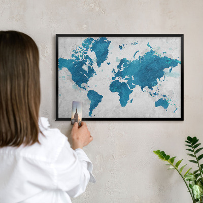 Lavagna magnetica in metallo decorata di colore nero Mappa ad acquerello