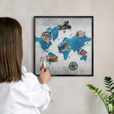 Lavagna magnetica in metallo decorata di colore nero Mappa ad acquerello