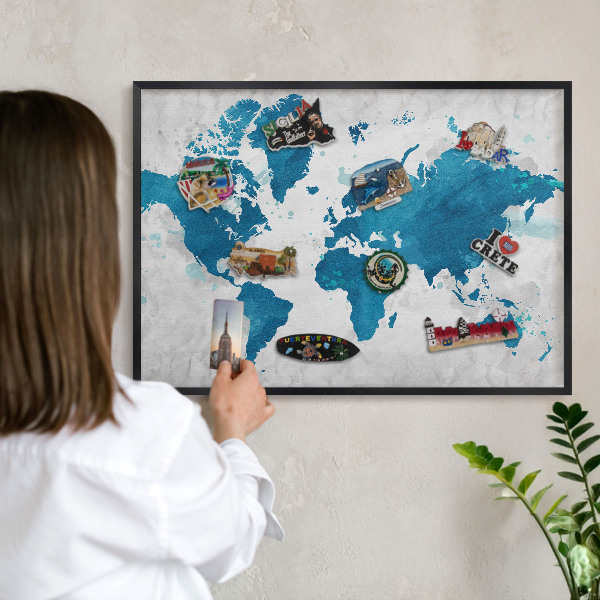 Lavagna magnetica in metallo decorata di colore nero Mappa ad acquerello