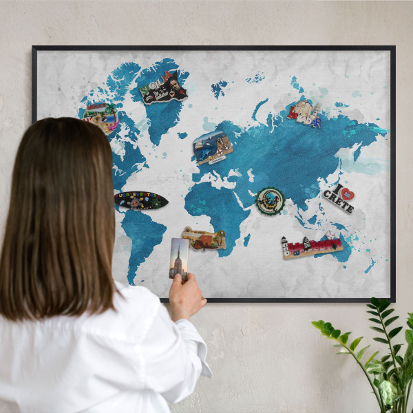 Lavagna magnetica in metallo decorata di colore nero Mappa ad acquerello