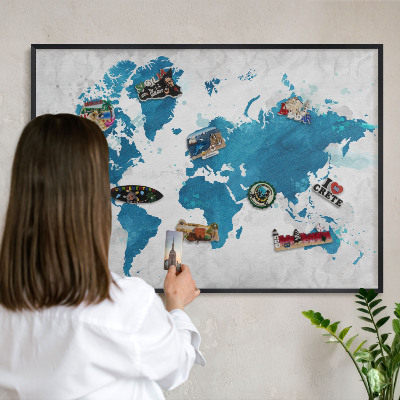 Lavagna magnetica in metallo decorata di colore nero Mappa ad acquerello