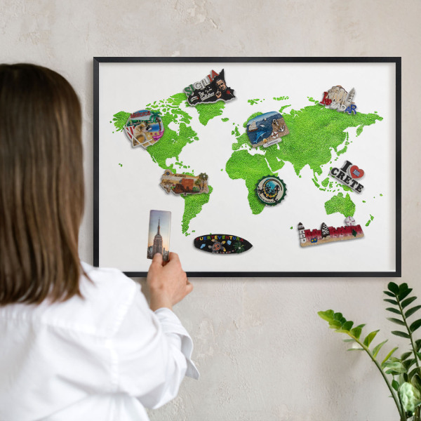 Lavagna magnetica in metallo decorata di colore nero Mappa verde