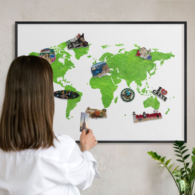 Lavagna magnetica in metallo decorata di colore nero Mappa verde