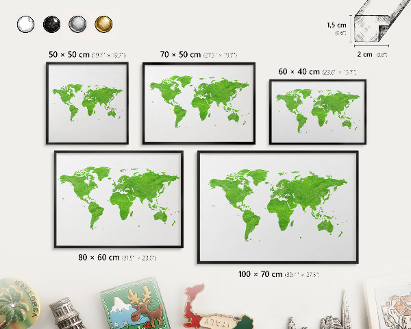 Lavagna magnetica in metallo decorata di colore nero Mappa verde