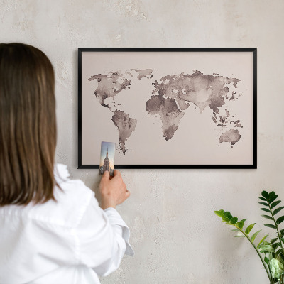 Lavagna magnetica per collezioni di calamite con cornice nera Mappa del mondo