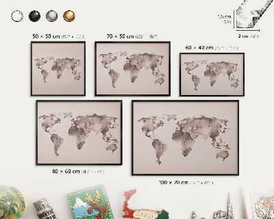 Lavagna magnetica per collezioni di calamite con cornice nera Mappa del mondo