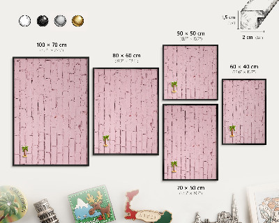 Lavagna magnetica per collezioni di calamite con cornice nera Mattone rosa