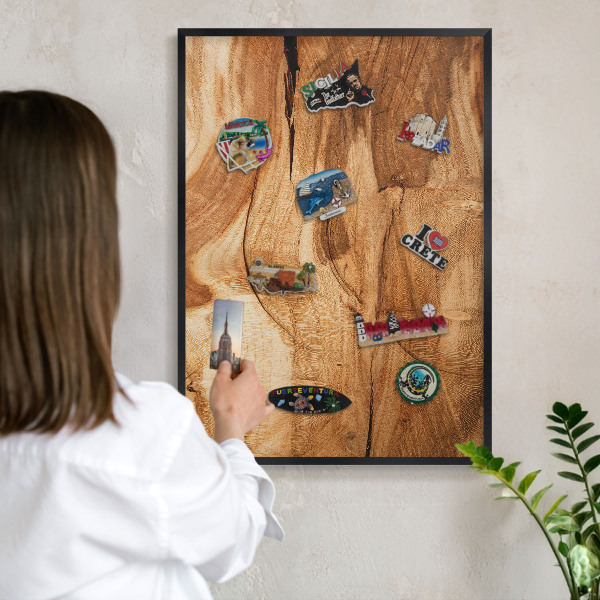 Lavagna magnetica in metallo decorata di colore nero Legno naturale