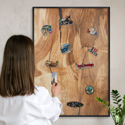 Lavagna magnetica in metallo decorata di colore nero Legno naturale