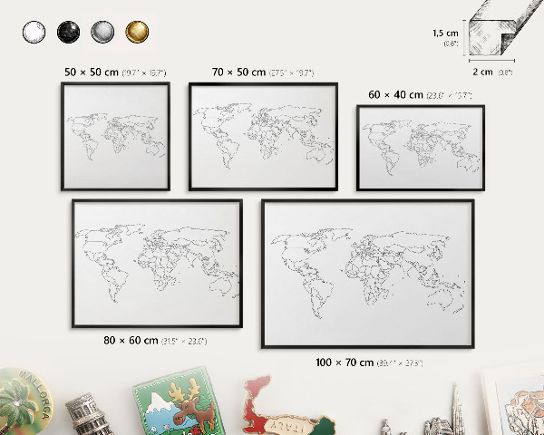 Lavagna magnetica in metallo decorata di colore nero Mappa di contorno