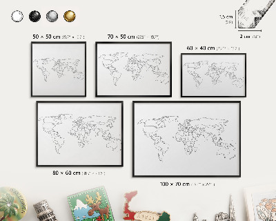 Lavagna magnetica in metallo decorata di colore nero Mappa di contorno